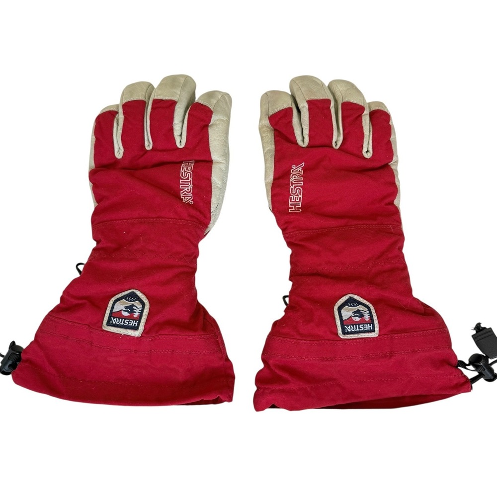Hestra Army Leather Heli Ski Gloves Unisex Size 8 Red White Winter Snow Gorpcore - Picture 8 of 16